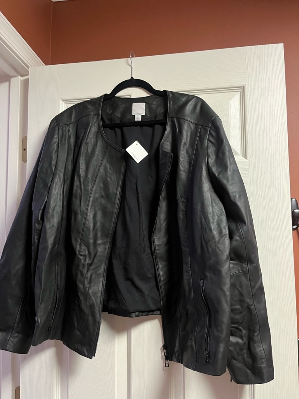 Halogen Black Leather Zip-Front Jacket
